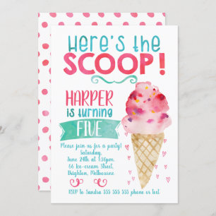 Here's The Scoop Ice Cream Birthday Invitation