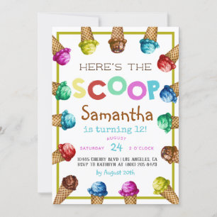 Here's the Scoop Ice Cream Birthday Invitation