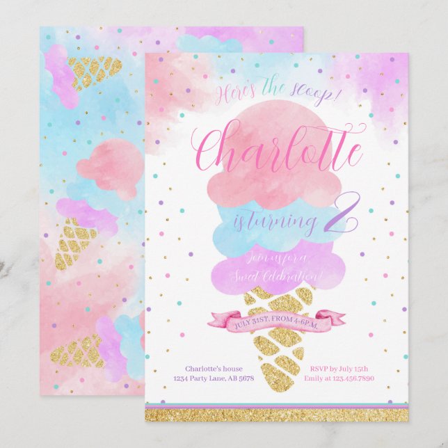 Here's The Scoop Ice Cream Birthday Invitation (Front/Back)