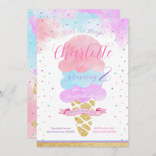 Here's The Scoop Ice Cream Birthday Invitation