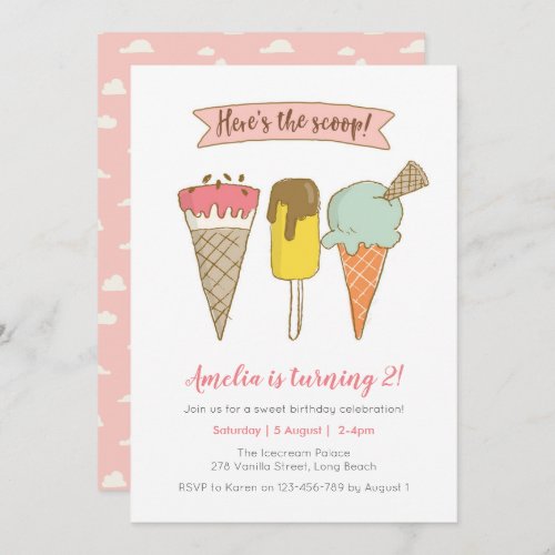 Heres the scoop Ice cream birthday invitation