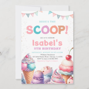 Here's the Scoop Ice cream Birthday Invitation
