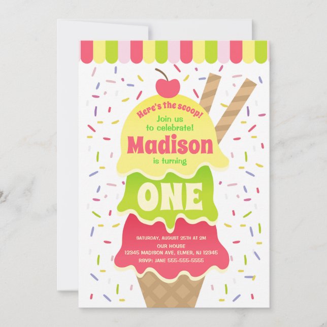 Here's the Scoop Ice Cream Birthday Invitation (Front)