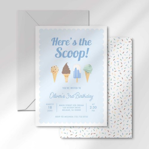 Heres the Scoop Ice Cream Birthday Invitation
