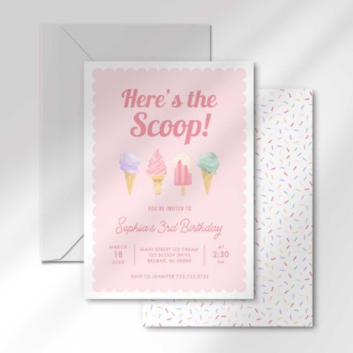 Heres the Scoop Ice Cream Birthday Invitation