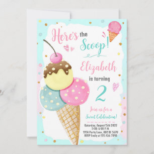 Here's The Scoop Ice Cream Birthday Invitation