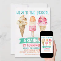 Stitch, Here's the Scoop Ice Cream Birthday Invitation