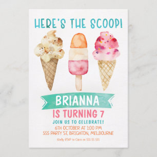 Here's The Scoop Ice-cream Birthday Invitation