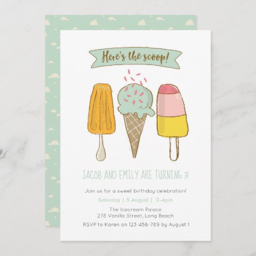 Heres the scoop Ice cream birthday invitation