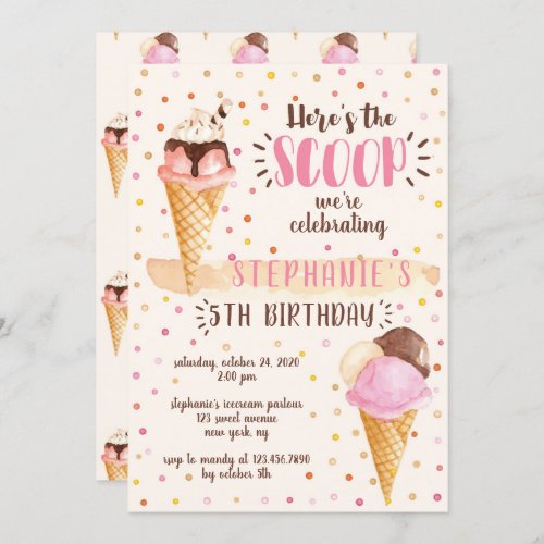 Heres the Scoop Ice Cream Birthday Party Invitation