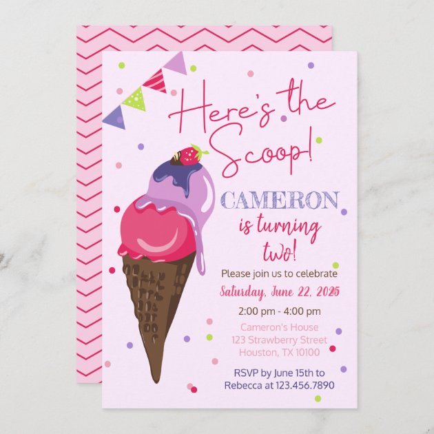 Here's the Scoop Ice cream Birthday Party Invitation | Zazzle