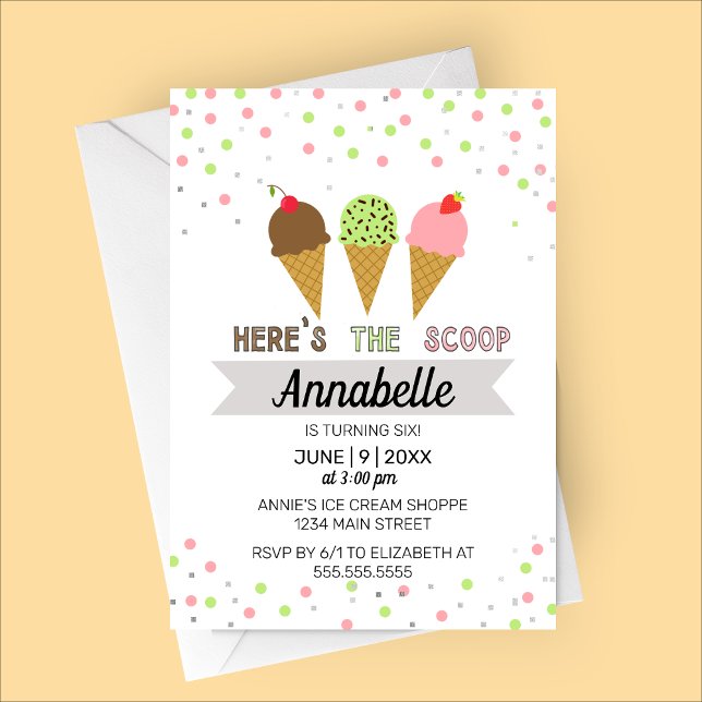Here's The Scoop Ice Cream Birthday Party Invitation (Here's the Scoop | Ice Cream Birthday Invitation)