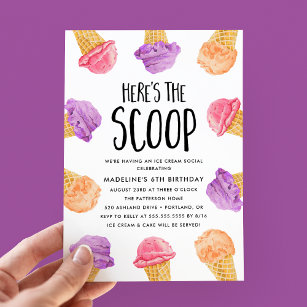 Here's The Scoop Ice Cream Birthday Party Invitation