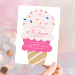 Here's The Scoop Ice Cream Birthday Party Invitation<br><div class="desc">Serve up some fun with these cute ice cream birthday party invites! The invites feature an illustration of a double-scoop ice cream cone with colorful pink, blue, and orange sprinkles. Personalize the ice cream kids birthday invitations with the birthday girl's name and age in pink lettering. Add the rest of...</div>