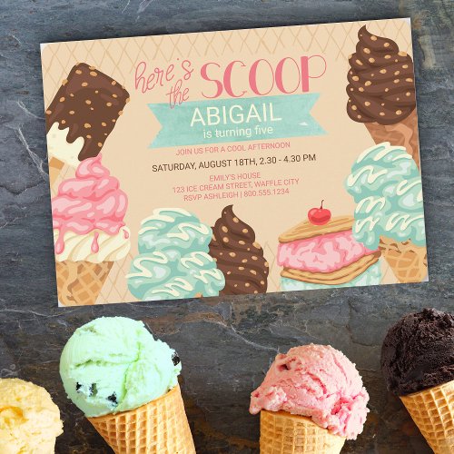 Heres the Scoop Ice Cream Birthday Party Invitation