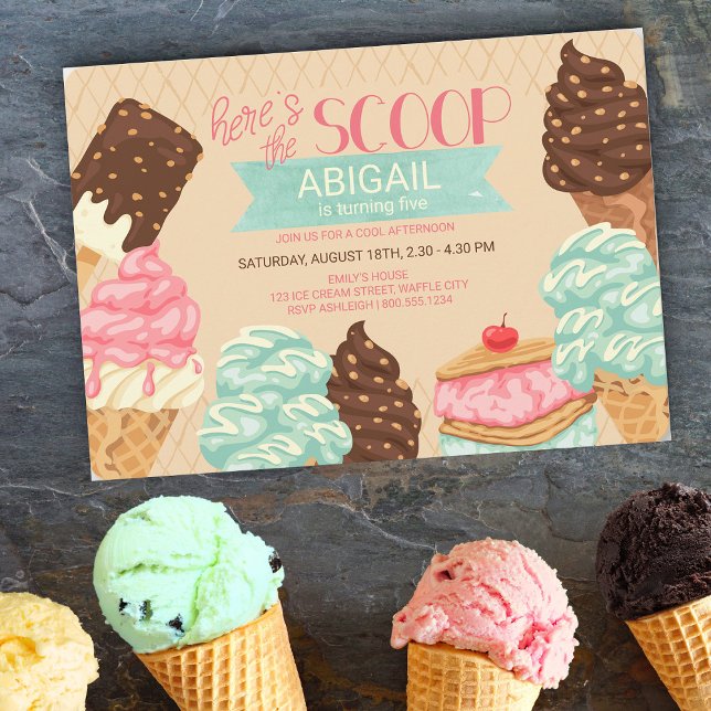 Here's the Scoop Ice Cream Birthday Party Invitation (Creator Uploaded)