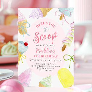 Here's the Scoop Ice Cream Birthday Party Invitation