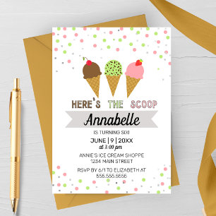 Here's The Scoop Ice Cream Birthday Party Invitation