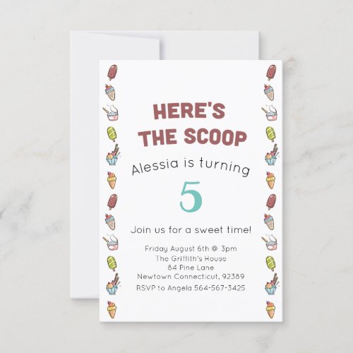 Heres the scoop Ice Cream Birthday Party Invitation