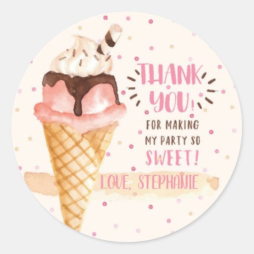 Heres the Scoop Ice Cream Birthday Party Thank You Classic Round Sticker