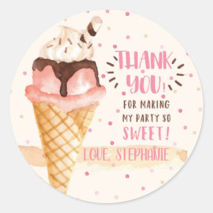 Heres the Scoop Ice Cream Birthday Party Thank You Classic Round Sticker