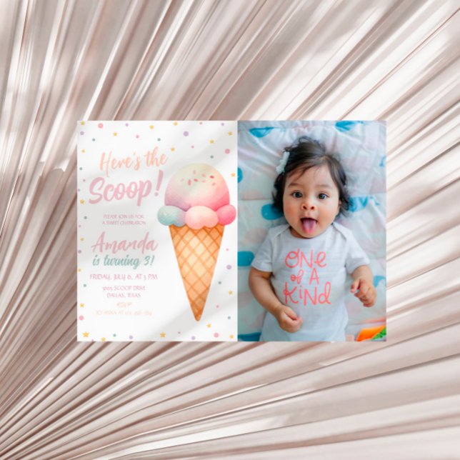 Here's The Scoop Ice Cream Birthday Photo Invitation (Creator Uploaded)