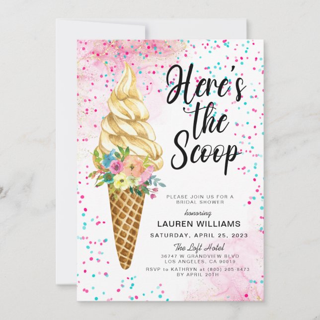 Here's the Scoop Ice Cream Bridal Shower Invitatio Invitation (Front)
