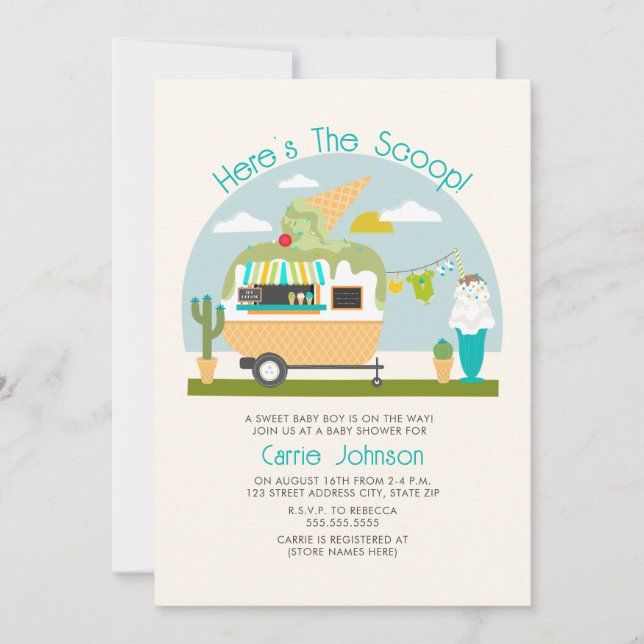 Here's The Scoop Ice Cream Camper Boy Baby Shower Invitation (Front)
