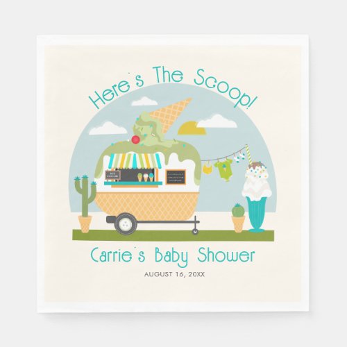 Heres The Scoop Ice Cream Camper Boy Baby Shower Napkins