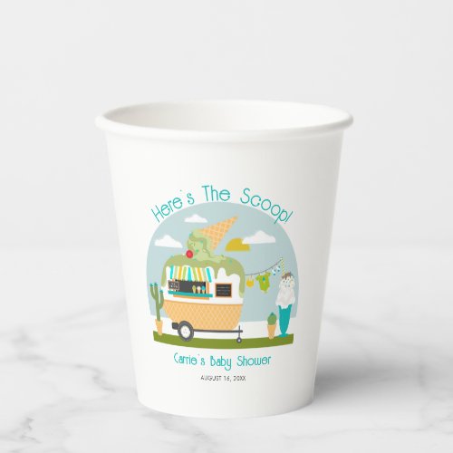 Heres The Scoop Ice Cream Camper Boy Baby Shower Paper Cups