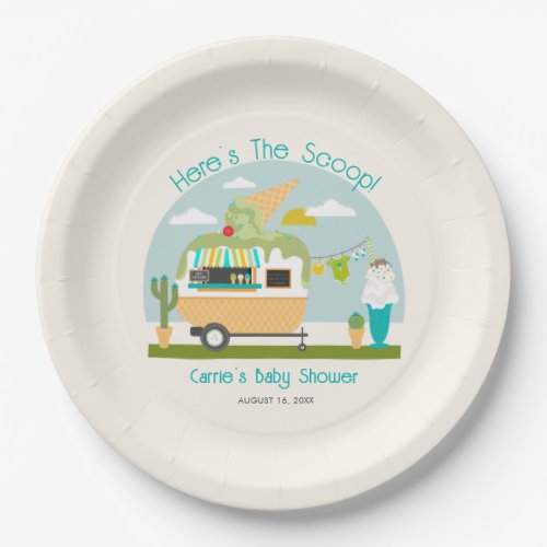 Heres The Scoop Ice Cream Camper Boy Baby Shower Paper Plates