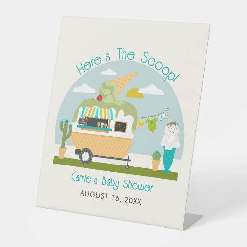 Heres The Scoop Ice Cream Camper Boy Baby Shower Pedestal Sign