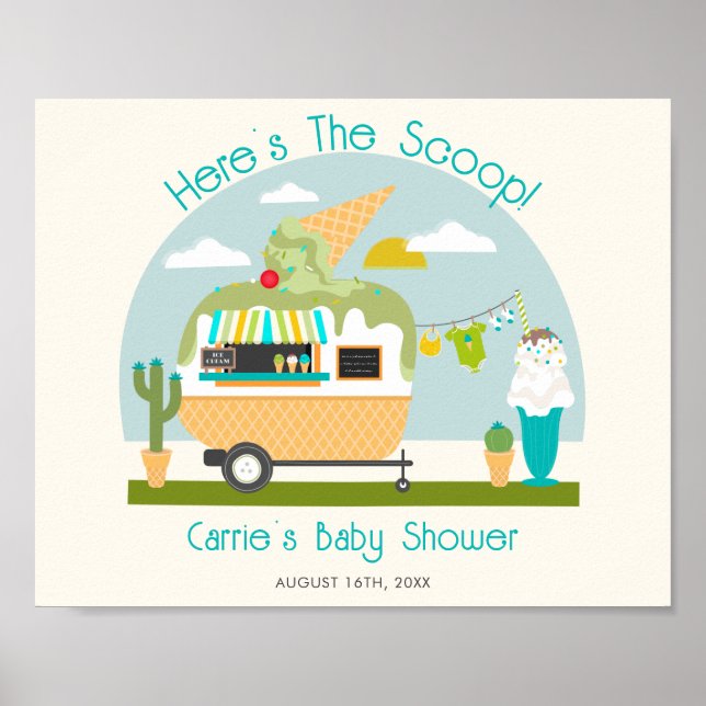 Here's The Scoop Ice Cream Camper Boy Baby Shower Poster (Front)