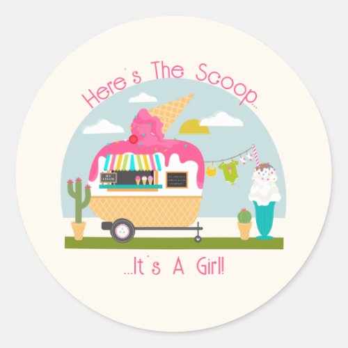 Heres The Scoop Ice Cream Camper Girl Baby Shower Classic Round Sticker