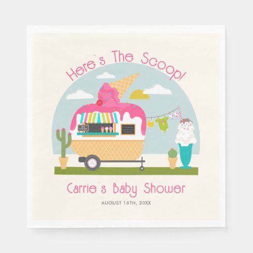 Heres The Scoop Ice Cream Camper Girl Baby Shower Napkins