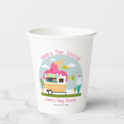 Heres The Scoop Ice Cream Camper Girl Baby Shower Paper Cups