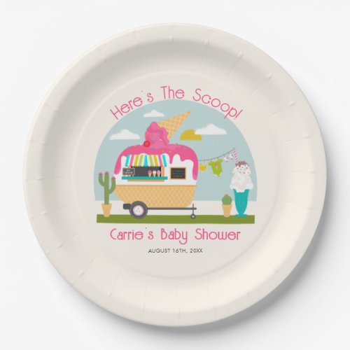 Heres The Scoop Ice Cream Camper Girl Baby Shower Paper Plates