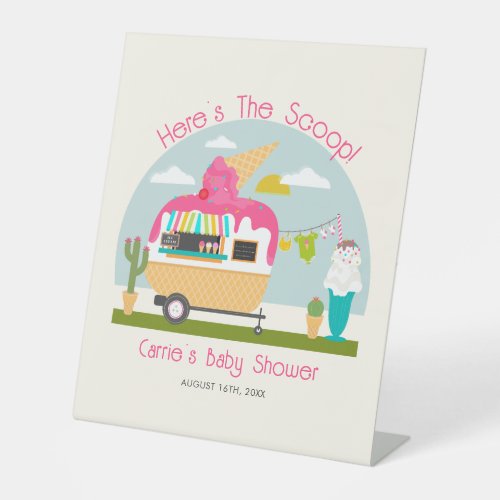 Heres The Scoop Ice Cream Camper Girl Baby Shower Pedestal Sign