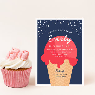 Here's The Scoop Ice Cream Cone Kid Birthday Party Invitation