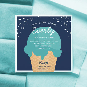 Here's The Scoop Ice Cream Cone Kid Birthday Party Invitation