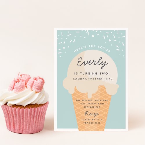 Heres The Scoop Ice Cream Cone Kid Birthday Party Invitation