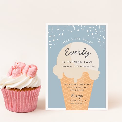 Heres The Scoop Ice Cream Cone Kid Birthday Party Invitation
