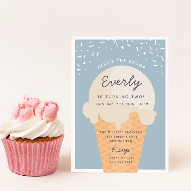 Here's The Scoop Ice Cream Cone Kid Birthday Party Invitation (Creator Uploaded)