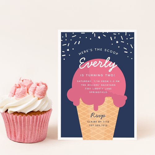 Heres The Scoop Ice Cream Cone Kid Birthday Party Invitation