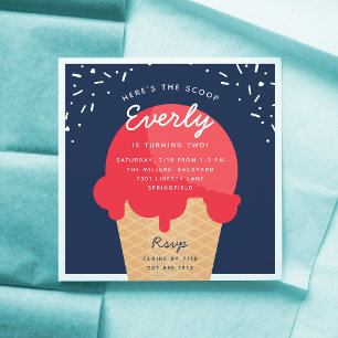Here's The Scoop Ice Cream Cone Kid Birthday Party Invitation