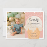 Here's The Scoop Ice Cream Cone Kid Birthday Photo Invitation<br><div class="desc">Announce your little one's summer birthday celebration with these festive ice cream themed invitations in a muted pastel color palette. Modern design features a waffle cone with a scoop of vanilla ice cream with "here's the scoop" arched across the top, and your child's birthday party details beneath. Add a photo...</div>