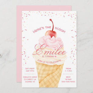 Here's the Scoop Ice Cream cone summer Birthday Invitation