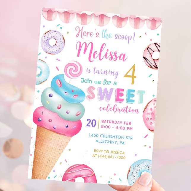 Here's the Scoop Ice Cream Donut Birthday Invitation (Creator Uploaded)
