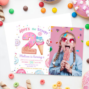 Here's the Scoop Ice Cream Donut Birthday Photo Invitation