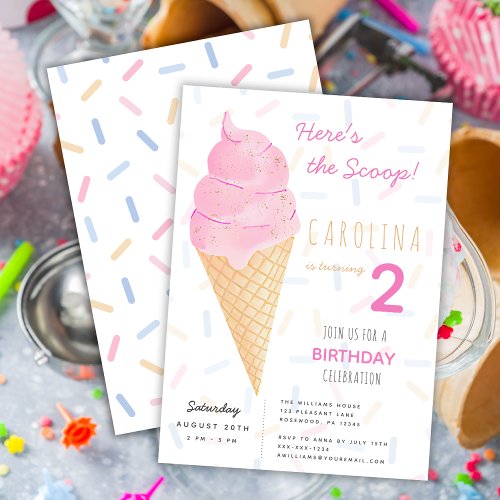 Heres the Scoop Ice_Cream Girl 2nd Birthday Invitation